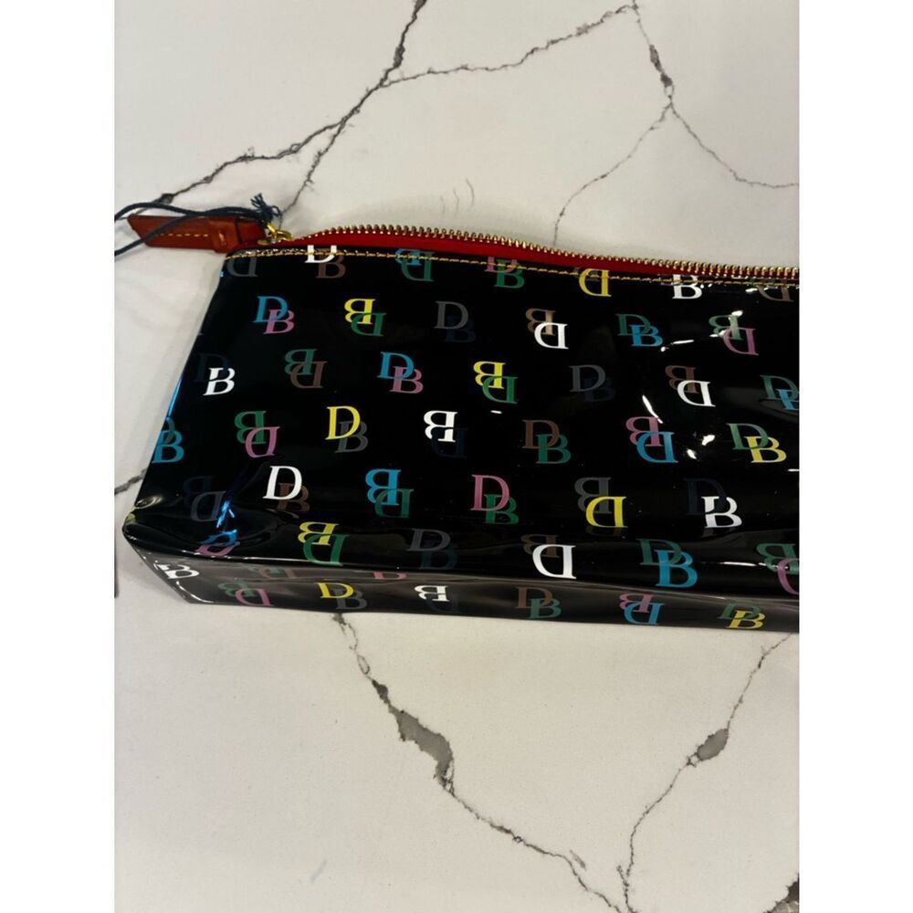 Dooney & Bourke Black Gloss Multicolor DB Logo Cosmetic case